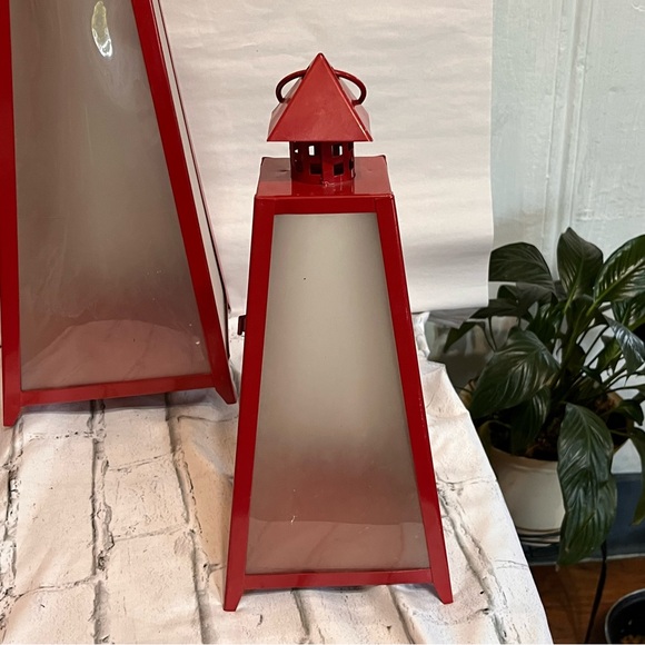 Metal Lantern Set W/glass Windows Latch Door Inner Hanging Hook 23'/14.5' Large - Picture 15 of 16